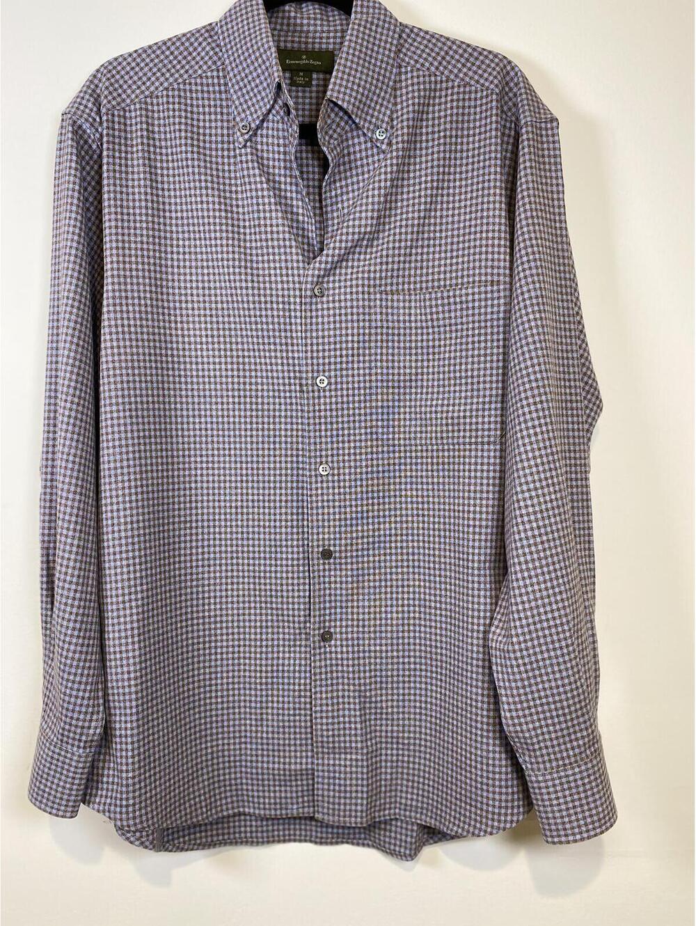 Ermenegildo Zegna Men's M Brown & Light Blue Checkered Button-Up 100% Cotton